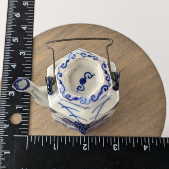 Miniature Chinese Tea Pot Vintage Soy Sauce Vinegar Container Chinoiserie Cobalt - Picture 10 of 10